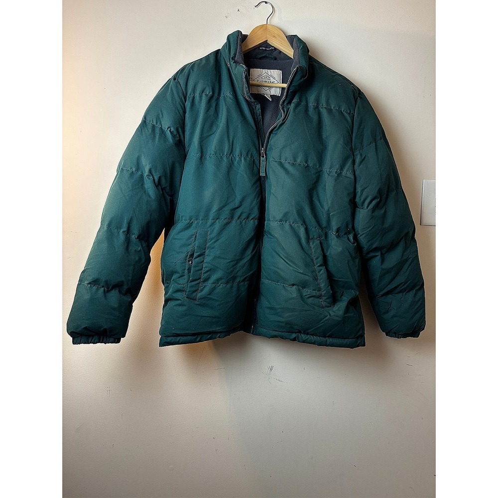 Womens L St. John's‎ Bay Puffer Jacket Forest Green Fleece Lined Water-Resistant
